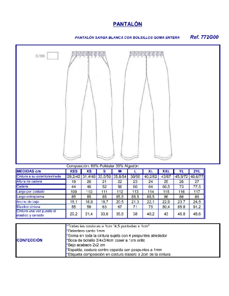 PANTALON SANITARIO GOMAS BLANCO 772G GARYS