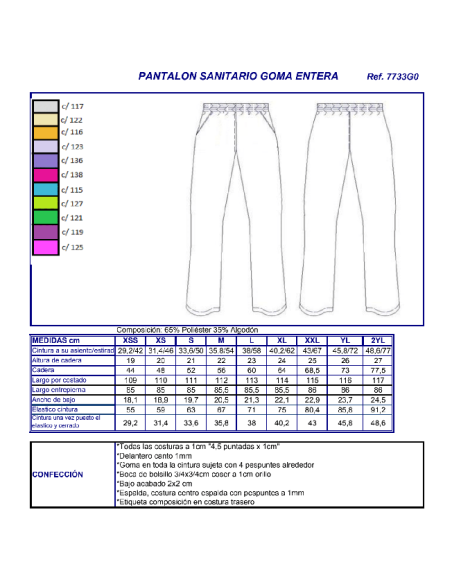 PANTALON SANITARIO COLORES 7733G0 GARYS