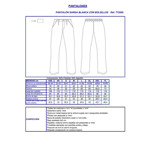 PANTALON SANITARIO BLANCO 7720 GARYS 2
