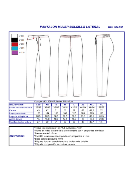 PANTALON SANITARIO MUJER MICROFIBRA 702400 GARYS