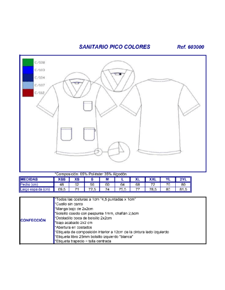 CASACA SANITARIA PICO COLORES 6030 GARYS