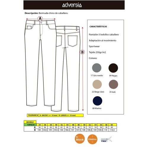 PANTALON HOMBRE ALGODON ELASTICO TOPACIO ADVERSIA 2