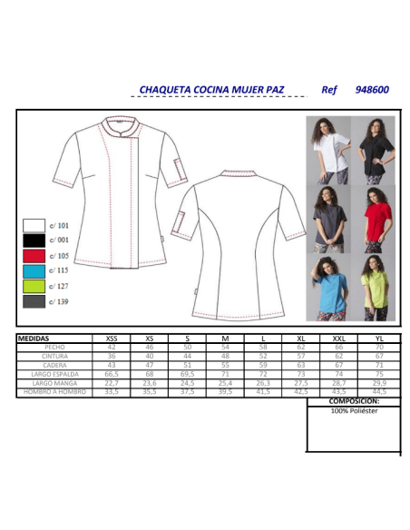 CHAQUETA COCINA MUJER MICROFIBRA PAZ GARYS