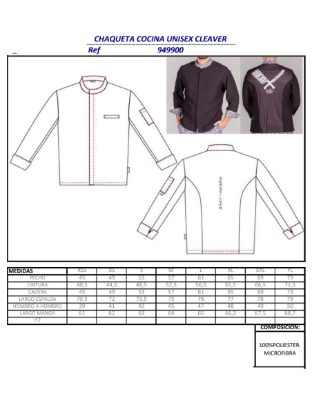 CHAQUETA COCINA UNISEX MICROFIBRA CLEAVE GARYS