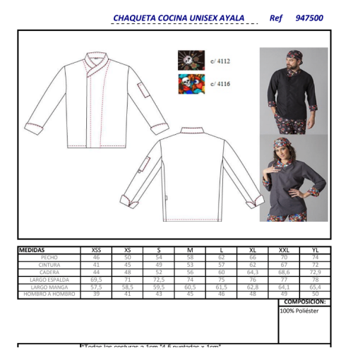 CHAQUETA COCINA UNISEX MICROFIBRA AYALA GARYS 2