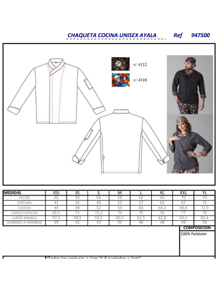 CHAQUETA COCINA UNISEX MICROFIBRA AYALA GARYS