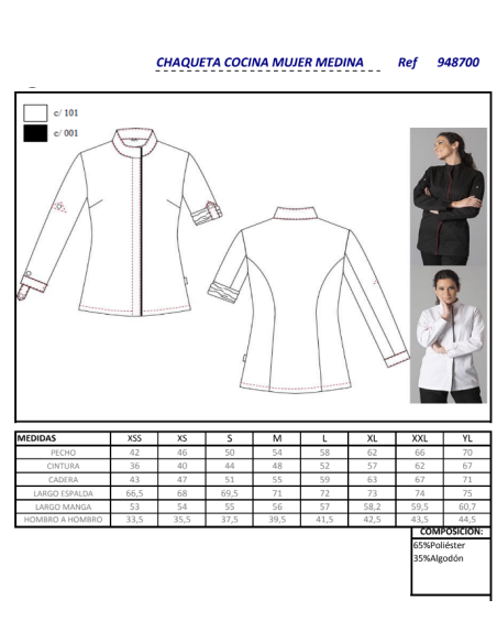 CHAQUETA COCINA MUJER MEDINA BLANCA GARYS