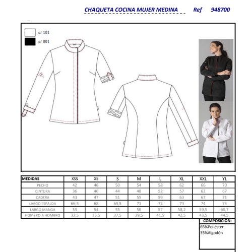 CHAQUETA COCINA MUJER MEDINA NEGRA GARYS 2