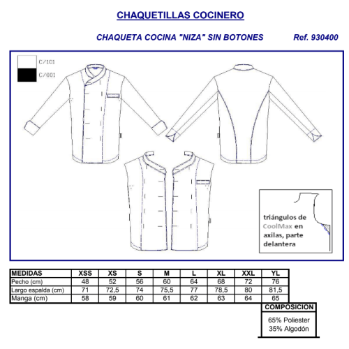 CHAQUETA COCINA NIZA CABALLERO BLANCA GARYS 2