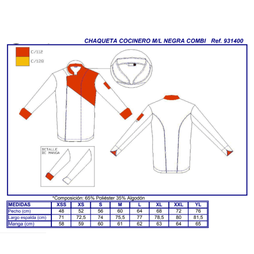 CHAQUETA COCINA UNISEX COMBINADA 931400 GARYS 2