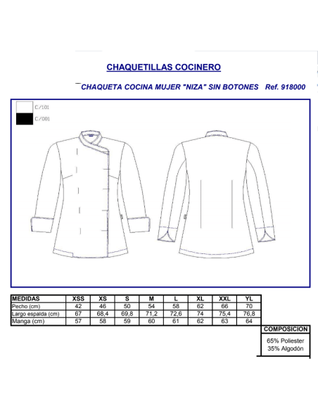 CHAQUETA COCINA NIZA MUJER BLANCA GARYS