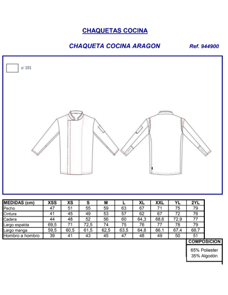 CHAQUETA COCINA UNISEX ARAGON GARYS