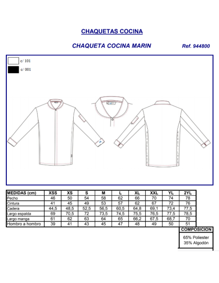 CHAQUETA COCINA MARIN BLANCA GARYS