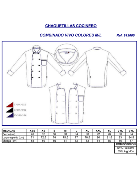 CHAQUETA COCINA UNISEX COMBINADA 9120 GARYS