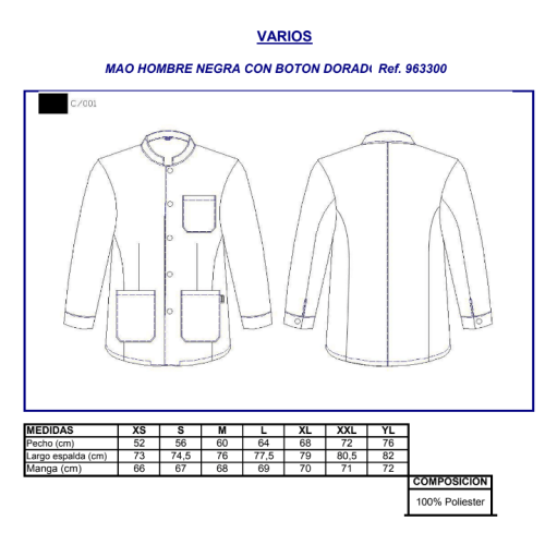 CHAQUETA CAMARERO MAO NEGRA 9633 GARYS 2
