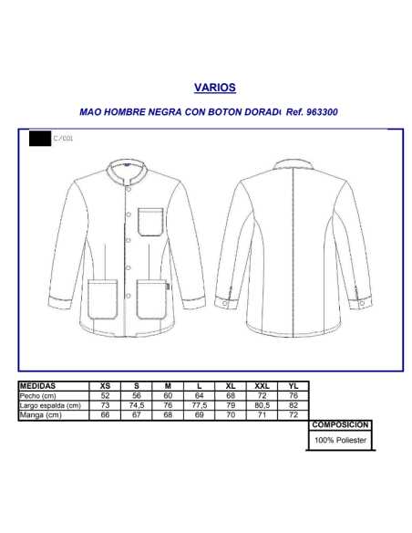 CHAQUETA CAMARERO MAO NEGRA 9633 GARYS