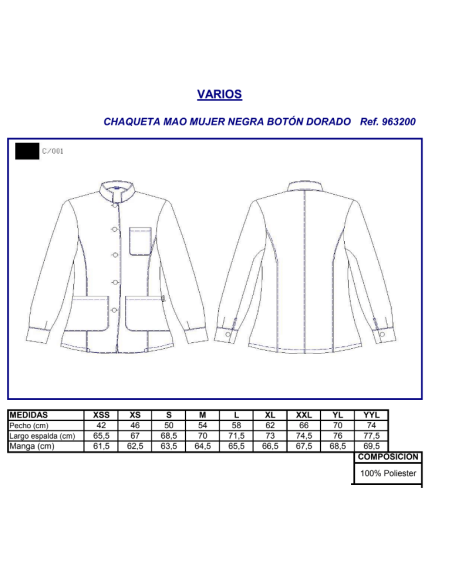 CHAQUETA CAMARERA MAO NEGRA 9632 GARYS