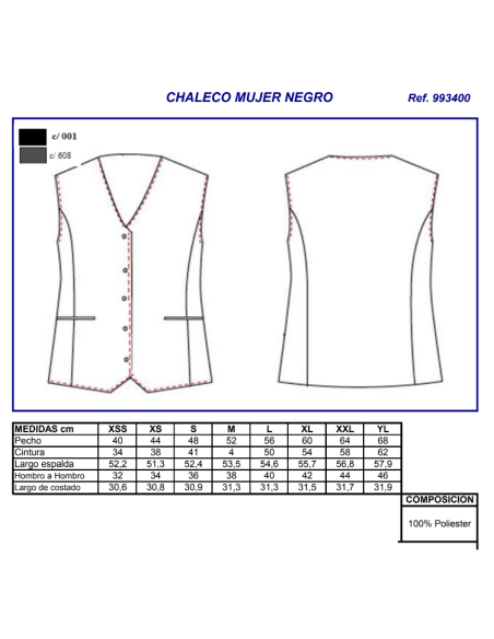 CHALECO CAMARERA PICO 9934 GARYS