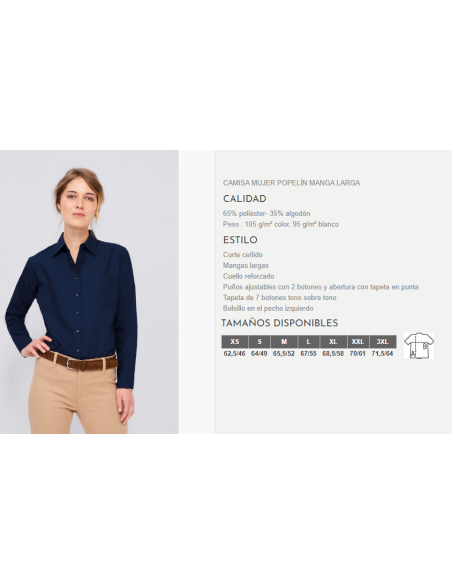 CAMISA EXECUTIVE WOMEN MANGA LARGA SOLS