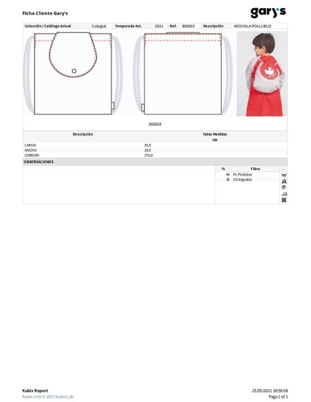 MOCHILA ESCOLAR INFANTIL POLLUELO GARYS