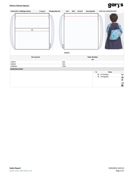 MOCHILA ESCOLAR INFANTIL DINO GARYS