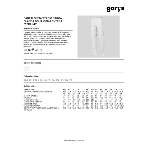 PANTALON SANITARIO ECONOMICO 711101 GARYS 2