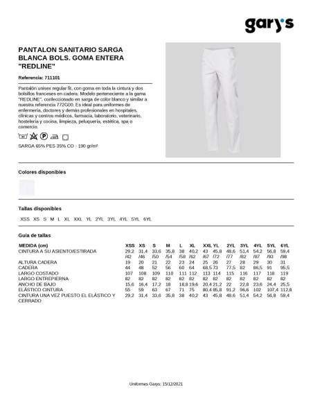 PANTALON SANITARIO ECONOMICO 711101 GARYS