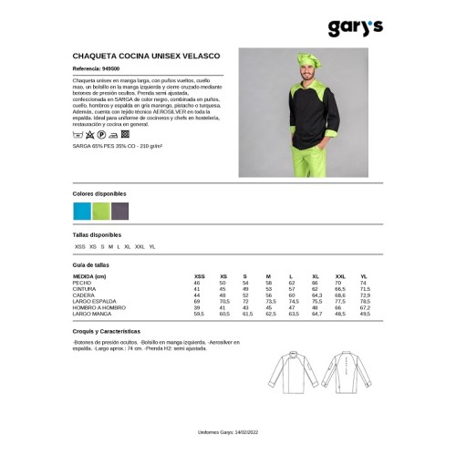 CHAQUETA COCINA UNISEX VELASCO GARYS 2
