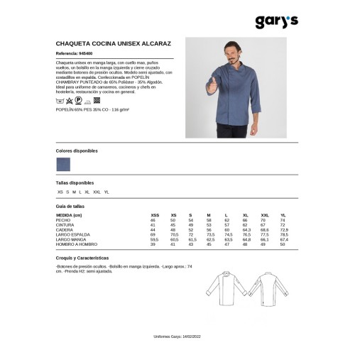 CHAQUETA COCINA UNISEX ALCAZAR GARYS 2