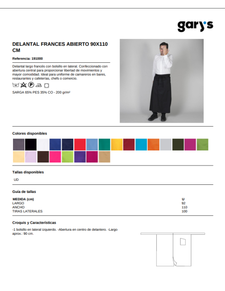 DELANTAL FRANCES ABIERTO 191000  GARYS